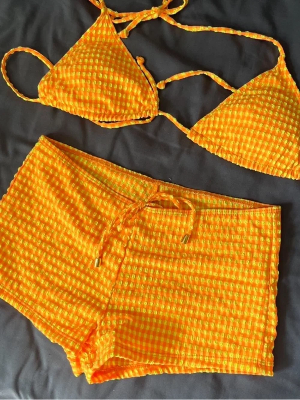 Women’s Orange Textured Bikini Top & Swim Shorts